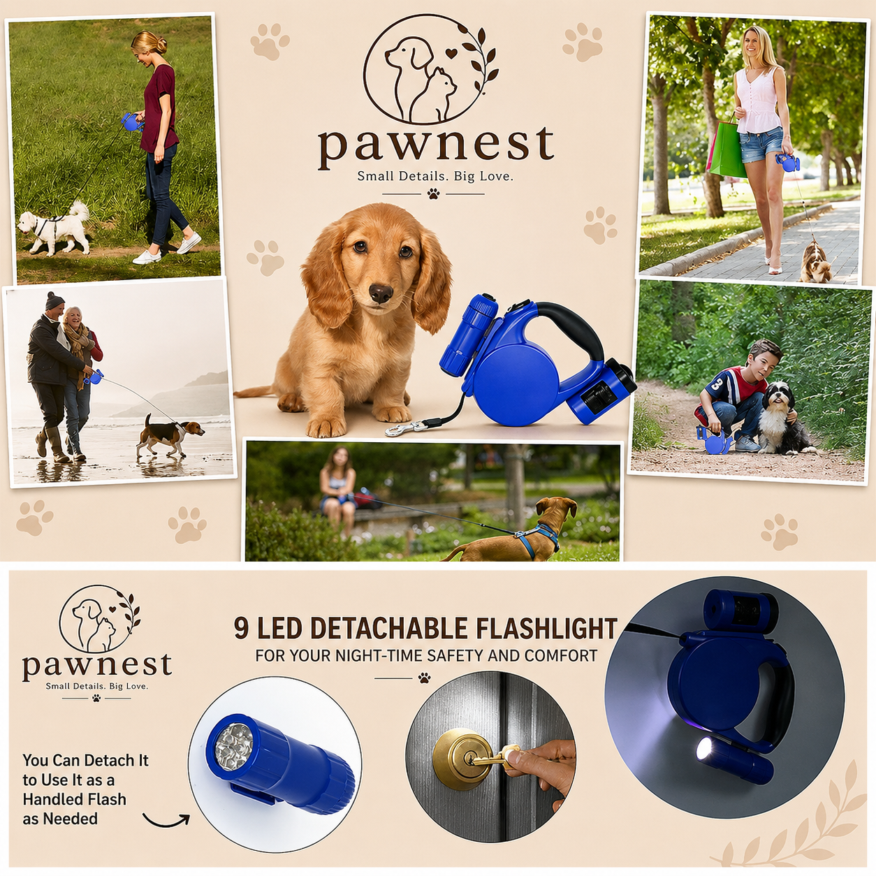 NightWalk™ 4.5M LED Retractable Dog Leash with Waste Bag Dispenser