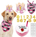 Pink Dog Birthday Hat Crown and Bandana Set for Girls with Puppy Crown Hat and Heart Plush Cake Toy with Bell Inside